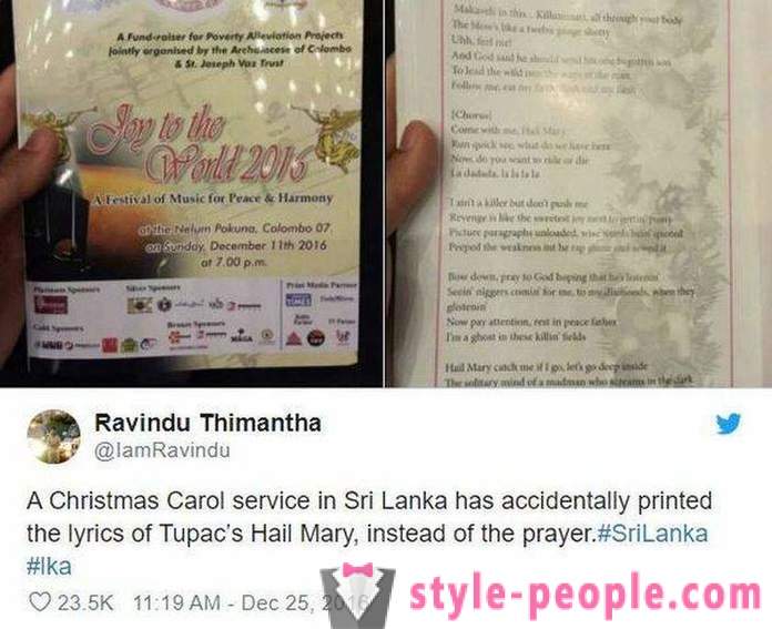 Di Sri Lanka, umat gereja diedarkan risalah dengan teks lagu rapper dan bukannya solat